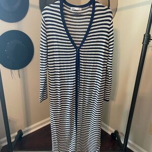 Zara Navy and White Knit Cardigan